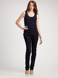 Two layers of modal jersey for double the softness. Scoopneck Sleeveless Modal; dry clean Imported Two layers of modal jersey for double the softness. Scoopneck Sleeveless Modal; dry clean Imported