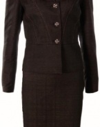 Nine West Retro Chic Metallic Plaid Skirt Suit Black/Rust