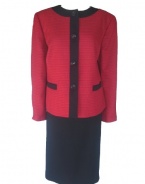 EVAN PICONE Women's Tweed Jewel Neck Jacket/Skirt Suit-CRIMSON/BLACK-20W