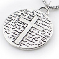 Kevin N Anna Studio Sterling Silver Pendant Necklace with Round Etched CROSS Pendant Celebrates CHARITY Kevin N Anna Studio Sterling Silver Pendant Necklace with Round Etched CROSS Pendant Celebrates CHARITY