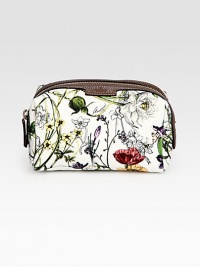 Infinity flora print canvas cosmetic case with zip closure.Mini infinity flora print canvas Leather trim Light fine gold hardware Top zip closure Interior pocket Medium size: 7W x 4.7H x 3.5D Made in Italy DUE TO HIGH DEMAND, A CUSTOMER MAY ORDER NO MORE THAN 3 UNITS OF THIS ITEM EVERY THIRTY DAYS. Infinity flora print canvas cosmetic case with zip closure.Mini infinity flora print canvas Leather trim Light fine gold hardware Top zip closure Interior pocket Medium size: 7W x 4.7H x 3.5D Made in Italy DUE TO HIGH DEMAND, A CUSTOMER MAY ORDER NO MORE THAN 3 UNITS OF THIS ITEM EVERY THIRTY DAYS.