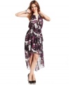 An allover feather print adds a chic boho flair to this GUESS dress -- perfect for soiree style!