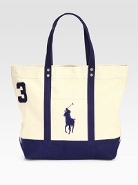 A sporty reincarnation of the iconic polo shirt, this twill cotton tote is adorned with an applied 3 and Ralph Lauren's Big Pony.Zip closureDouble top webbed handlesAdjustable, removable shoulder strapExterior patch pocketApplied twill 3 at the sideAccenting metal grommets at the handles and sidesRoomy interiorReinforced flat bottomCanvas14W x 12H x 6DImported A sporty reincarnation of the iconic polo shirt, this twill cotton tote is adorned with an applied 3 and Ralph Lauren's Big Pony.Zip closureDouble top webbed handlesAdjustable, removable shoulder strapExterior patch pocketApplied twill 3 at the sideAccenting metal grommets at the handles and sidesRoomy interiorReinforced flat bottomCanvas14W x 12H x 6DImported
