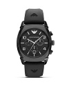 Built for high performance and style, Emporio Armani's matte black watch is a sporty choice. Whether worn with pinstripes or something splashier, this chronograph can keep up.