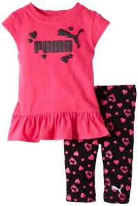 Puma - Kids Baby-Girls Infant Heart Print Biker Capri Set, Berry Pink, 12 Puma - Kids Baby-Girls Infant Heart Print Biker Capri Set, Berry Pink, 12