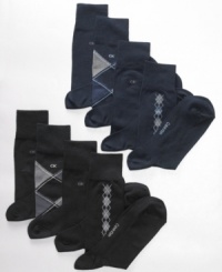 Crowd pleaser. This essential four-pack of Calvin Klein socks features both assorted argyle designs and solids for whatever suits your mood. Crowd pleaser. This essential four-pack of Calvin Klein socks features both assorted argyle designs and solids for whatever suits your mood.