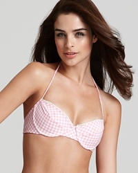 Perfect flawless femininity with this powder pink bikini from Soshanna. In a flattering cut and demure motif, it begs for a beach blanket picnic. Perfect flawless femininity with this powder pink bikini from Soshanna. In a flattering cut and demure motif, it begs for a beach blanket picnic.