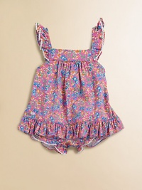Featuring girlie rickrack, ruffles and an adorable overlapping open back, this too-cute floral-print frock in a classic trapeze silhouette is perfect for keeping cool and comfortable.Square necklineShort flutter sleevesBack buttonsRuffled hemCottonMachine washImported Please note: Number of buttons may vary depending on size ordered. Featuring girlie rickrack, ruffles and an adorable overlapping open back, this too-cute floral-print frock in a classic trapeze silhouette is perfect for keeping cool and comfortable.Square necklineShort flutter sleevesBack buttonsRuffled hemCottonMachine washImported Please note: Number of buttons may vary depending on size ordered.