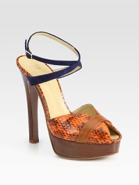 Alluring snake-print leather design with a suede criss-cross ankle strap and ultra-high heel. Stacked heel, 5½ (140mm)Island platform, 1 (25mm)Compares to a 4½ heel (115mm)Suede and snake-print leather upperLeather lining and solePadded insoleMade in ItalyOUR FIT MODEL RECOMMENDS ordering true size. Alluring snake-print leather design with a suede criss-cross ankle strap and ultra-high heel. Stacked heel, 5½ (140mm)Island platform, 1 (25mm)Compares to a 4½ heel (115mm)Suede and snake-print leather upperLeather lining and solePadded insoleMade in ItalyOUR FIT MODEL RECOMMENDS ordering true size.