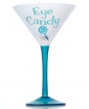 Sweet. Show your sassy side with this flirtatious martini glass. A clear blue base and stem contrasts a frosted white bowl with the phrase, Eye Candy. (Clearance)