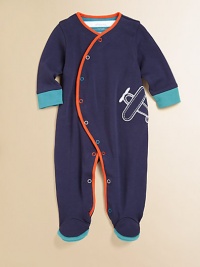 A plush cotton footie is adorned with contrasting trim, colorful snaps and an airplane design for precious baby style.V-neckLong sleevesSnap-frontBottom snapsCottonMachine washImported Please note: Number of buttons/snaps may vary depending on size ordered. A plush cotton footie is adorned with contrasting trim, colorful snaps and an airplane design for precious baby style.V-neckLong sleevesSnap-frontBottom snapsCottonMachine washImported Please note: Number of buttons/snaps may vary depending on size ordered.