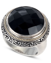 Elegance in onyx. This sterling silver and 18k gold circle ring from EFFY Collection brings the right amount of glamour to any affair. Approximate diameter: 9/10 inch. Size 7. Elegance in onyx. This sterling silver and 18k gold circle ring from EFFY Collection brings the right amount of glamour to any affair. Approximate diameter: 9/10 inch. Size 7.