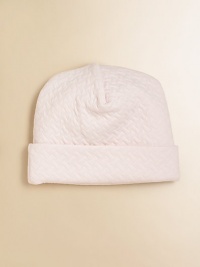 Top off baby's look in this quilted, cozy newborn essential.Cuffed stylePima cottonMachine washImported