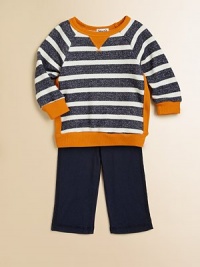 With wide stripes, contrast ribbed details and matching pants, this comfy outfit is a must-have for preppy little ones. Shirt Ribbed crewneckLong sleeves with ribbed cuffsRibbed hem Pants Pull-on styleCottonMachine washImported With wide stripes, contrast ribbed details and matching pants, this comfy outfit is a must-have for preppy little ones. Shirt Ribbed crewneckLong sleeves with ribbed cuffsRibbed hem Pants Pull-on styleCottonMachine washImported