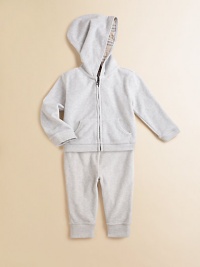 This rich velour two-piece set comprised of a hoodie and jogging pants, makes a great outfit for playtime.Attached hood with classic check liningZip-front styleFront kangaroo pocketMatching pants with elastic waistCottonMachine washImported This rich velour two-piece set comprised of a hoodie and jogging pants, makes a great outfit for playtime.Attached hood with classic check liningZip-front styleFront kangaroo pocketMatching pants with elastic waistCottonMachine washImported