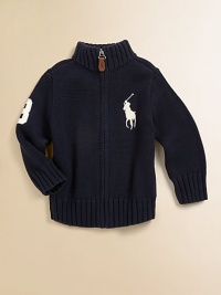 A timeless full-zip knit cotton sweater is updated with a heritage-inspired Big Pony.MockneckLong sleevesFull-zip frontRibbed cuffs and hemCottonMachine washImported A timeless full-zip knit cotton sweater is updated with a heritage-inspired Big Pony.MockneckLong sleevesFull-zip frontRibbed cuffs and hemCottonMachine washImported