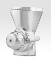 Bring the taste and texture of freshly milled grains to your baked goods with this all-metal attachment that easily grinds wheat, oats, corn, rice and other low-moisture, low-oil grains. Grinds low-moisture grains (wheat, corn, rice, etc.) from coarse to fineImported Bring the taste and texture of freshly milled grains to your baked goods with this all-metal attachment that easily grinds wheat, oats, corn, rice and other low-moisture, low-oil grains. Grinds low-moisture grains (wheat, corn, rice, etc.) from coarse to fineImported