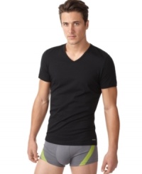 Emporio Armani style in a classic v-neck t-shirt that is anything but basic. Emporio Armani style in a classic v-neck t-shirt that is anything but basic.