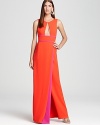 In eye-opening brights, BCBGMAXAZRIA's hot-hued dress stands tall in a towering, empire waist silhouette.