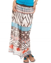 Global fixation! Sporting a perforated, faux-leather waistband and an adventurous print , this chiffon maxi skirt from Baby Phat goes the distance in style. Global fixation! Sporting a perforated, faux-leather waistband and an adventurous print , this chiffon maxi skirt from Baby Phat goes the distance in style.