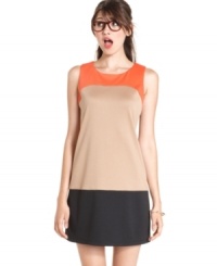 Dive into the colorblock trend with this retro sheathe dress from BCX! Our favorite part about this look? The bright trim at the back zipper. So cute! Dive into the colorblock trend with this retro sheathe dress from BCX! Our favorite part about this look? The bright trim at the back zipper. So cute!