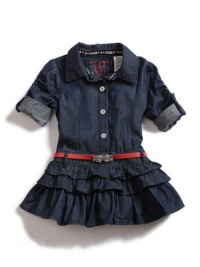 GUESS Kids Girls Shirtwaist Dress with Adjustable Sleeves, DARK STONEWASH (3T) GUESS Kids Girls Shirtwaist Dress with Adjustable Sleeves, DARK STONEWASH (3T)