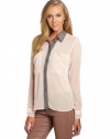 BCBGeneration Women's Contrast Collar Placket Top, Dusty Pink, XX-Small