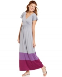 Pretty, casual style: Four Stars updates the classic maxi dress with flutter sleeves and chic colorblock design. Pretty, casual style: Four Stars updates the classic maxi dress with flutter sleeves and chic colorblock design.