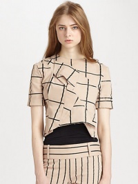 Backed by an exposed zipper, this cropped top has a preppy print, an unfinished hem and asymmetrical draping that forms a modified bow. RoundeckShort sleeves with rolled cuffsUnfinished hemBack zipperAbout 18 from shoulder to hem95% cotton/5% elastaneDry cleanImportedModel shown is 5'10 (177cm) wearing US size 4. Backed by an exposed zipper, this cropped top has a preppy print, an unfinished hem and asymmetrical draping that forms a modified bow. RoundeckShort sleeves with rolled cuffsUnfinished hemBack zipperAbout 18 from shoulder to hem95% cotton/5% elastaneDry cleanImportedModel shown is 5'10 (177cm) wearing US size 4.