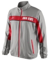 Turn up the volume and make the support of your favorite NCAA team loud and clear with this Ohio State Buckeyes jacket featuring Dri-Fit technology from Nike. Turn up the volume and make the support of your favorite NCAA team loud and clear with this Ohio State Buckeyes jacket featuring Dri-Fit technology from Nike.