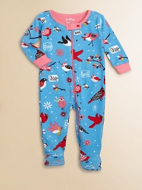 Watch the birdies tweet and chirp on this charming print of soft cotton knit to keep your baby comfy.Ribbed crewneckSnap neck tabFront and leg zipperLong sleeves with contrast ribbed cuffsFeet with non-slip dots on solesCottonMachine washImported Watch the birdies tweet and chirp on this charming print of soft cotton knit to keep your baby comfy.Ribbed crewneckSnap neck tabFront and leg zipperLong sleeves with contrast ribbed cuffsFeet with non-slip dots on solesCottonMachine washImported