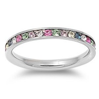 Stainless Steel Eternity Multi-Color Cz Wedding Band Ring 3mm (Size 4-10) ; Comes with Free Gift Box Stainless Steel Eternity Multi-Color Cz Wedding Band Ring 3mm (Size 4-10) ; Comes with Free Gift Box