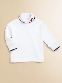The perfect layering piece, this stretchy cotton knit pullover has a navy tipping and dog bone appliqué.TurtleneckLong sleevesPullover styleCottonMachine washImported The perfect layering piece, this stretchy cotton knit pullover has a navy tipping and dog bone appliqué.TurtleneckLong sleevesPullover styleCottonMachine washImported
