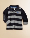 Crafted in cozy cotton in a classic polo silhouette with bold stripes, elbow patches and logo detail.Polo collarLong sleeves with elbow patchesButton-frontCottonDry cleanImported Please note: Number of buttons/snaps may vary depending on size ordered. 
