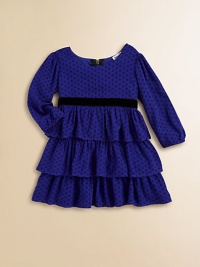 A banded waist is at the center of this sweet dress, with a three-tier ruffled skirt for your little princess. ScoopneckLong sleeves with gathered cuffsThree-tier ruffle skirtBack zipBody: rayonTrim: modal/cottonMachine washImported A banded waist is at the center of this sweet dress, with a three-tier ruffled skirt for your little princess. ScoopneckLong sleeves with gathered cuffsThree-tier ruffle skirtBack zipBody: rayonTrim: modal/cottonMachine washImported