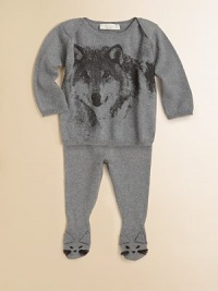 He'll rule the forest in this cozy sweater with a rustic wolf print.Ribbed crewneckLong sleeves with ribbed cuffsEnvelope shouldersRibbed hem95% organic cotton/5% cashmereMachine washImported He'll rule the forest in this cozy sweater with a rustic wolf print.Ribbed crewneckLong sleeves with ribbed cuffsEnvelope shouldersRibbed hem95% organic cotton/5% cashmereMachine washImported