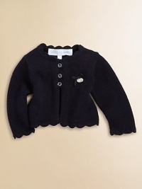 Stylish scalloped detailing from top to bottom adds charm to this chic cardigan with a grosgrain bow and mother-of-pearl adornment.Scalloped necklineOpen front with button closureLong sleeves80% cotton/20% angoraMachine washMade in France Stylish scalloped detailing from top to bottom adds charm to this chic cardigan with a grosgrain bow and mother-of-pearl adornment.Scalloped necklineOpen front with button closureLong sleeves80% cotton/20% angoraMachine washMade in France