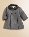 She'll battle the elements in elegant style in this wool herringbone coat with velvet detail in a double-breasted silhouette.Velvet club collarLong sleevesDouble-breasted button-frontEmpire waistPleated skirtFully linedWoolDry cleanImported Please note: Number of buttons may vary depending on size ordered. 
