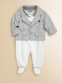 Combining the style of a pique polo shirt, a houndstooth jacket and a cozy cotton footie for an adorable one-piece ensemble.Polo collarLong sleeves with button cuffsButton-frontFront flap pocketsBottom snapsCottonDry cleanImported Please note: Number of buttons/snaps may vary depending on size ordered. Combining the style of a pique polo shirt, a houndstooth jacket and a cozy cotton footie for an adorable one-piece ensemble.Polo collarLong sleeves with button cuffsButton-frontFront flap pocketsBottom snapsCottonDry cleanImported Please note: Number of buttons/snaps may vary depending on size ordered.