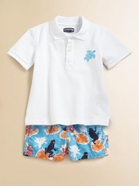 You'll never want to take him out of this pique classic polo style with embroidered turtle logo.Polo collarShort sleevesPartial front button closureSide-vented hem85% cotton/15% polyamideMachine washImported You'll never want to take him out of this pique classic polo style with embroidered turtle logo.Polo collarShort sleevesPartial front button closureSide-vented hem85% cotton/15% polyamideMachine washImported
