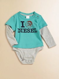 Logo-themed cotton bodysuit with Native American graphic and slub knit long sleeve underlay. Snap closure at shoulder Logo graphic Snap closures at crotch Cotton Machine wash Imported Logo-themed cotton bodysuit with Native American graphic and slub knit long sleeve underlay. Snap closure at shoulder Logo graphic Snap closures at crotch Cotton Machine wash Imported