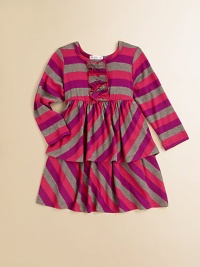 The perfect combination of sweet and chic, in cute diagonal and horizontal stripes with pretty ruffle details from top to toe.Scoop necklineLong sleevesPull-on styleFront ruffle detailTiered ruffle skirt96% rayon/4% spandexMachine washImported The perfect combination of sweet and chic, in cute diagonal and horizontal stripes with pretty ruffle details from top to toe.Scoop necklineLong sleevesPull-on styleFront ruffle detailTiered ruffle skirt96% rayon/4% spandexMachine washImported