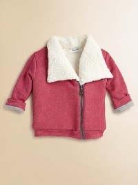 Cozy sherpa tops this ultra-cute design, with an asymmetrical front zip and allover sparkles. Foldover collarAsymmetrical zipLong sleeves with ribbed cuffsRibbed hemBody: cotton/spandexSherpa lining: polyesterMachine washImported Cozy sherpa tops this ultra-cute design, with an asymmetrical front zip and allover sparkles. Foldover collarAsymmetrical zipLong sleeves with ribbed cuffsRibbed hemBody: cotton/spandexSherpa lining: polyesterMachine washImported