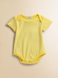 Rendered in a lightweight knit, this dainty one-piece features a muted striped pattern and bottom snaps for easy on and off.Envelope necklineShort sleevesBottom snaps50% polyester/25% supima cotton/25% modalMachine washMade in USA Please note: Number of snaps may vary depending on size ordered. Rendered in a lightweight knit, this dainty one-piece features a muted striped pattern and bottom snaps for easy on and off.Envelope necklineShort sleevesBottom snaps50% polyester/25% supima cotton/25% modalMachine washMade in USA Please note: Number of snaps may vary depending on size ordered.