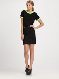 Paneled princess seams on pique jersey employ the sleek look of body-con chic.High waistFlat frontPrincess seamsCenter back zipperAbout 19 long79% cotton/20% nylon/1% LycraDry cleanMade in USA of imported fabricModel shown is 5'11 (180cm) wearing US size Small. Paneled princess seams on pique jersey employ the sleek look of body-con chic.High waistFlat frontPrincess seamsCenter back zipperAbout 19 long79% cotton/20% nylon/1% LycraDry cleanMade in USA of imported fabricModel shown is 5'11 (180cm) wearing US size Small.
