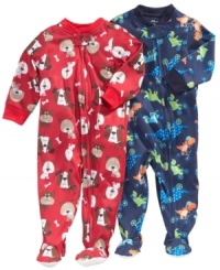 Snuggle up. He'll be cozy and comfy as he drifts off to dreamland in these footed coveralls from Little Me. Snuggle up. He'll be cozy and comfy as he drifts off to dreamland in these footed coveralls from Little Me.