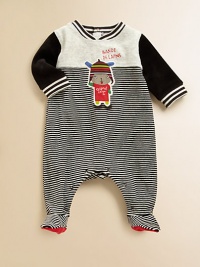 A charming one-piece with rows of eye-catching stripes, elbow patches and logo appliqué.V-neckLong sleevesBack snapsBottom snaps77% cotton/23% polyesterMachine wash or dry cleanMade in France of imported fabric Please note: Number of snaps may vary depending on size ordered. A charming one-piece with rows of eye-catching stripes, elbow patches and logo appliqué.V-neckLong sleevesBack snapsBottom snaps77% cotton/23% polyesterMachine wash or dry cleanMade in France of imported fabric Please note: Number of snaps may vary depending on size ordered.