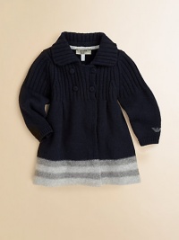 A beautiful, full-length knit with contrasting stripe trim and in a double-breasted, button-front silhouette.Shawl collarLong sleevesDouble-breasted button-front40% viscose/25% polyamide/25% wool/5% cashmere/5% angoraDry cleanImported Please note: Number of buttons may vary depending on size ordered. A beautiful, full-length knit with contrasting stripe trim and in a double-breasted, button-front silhouette.Shawl collarLong sleevesDouble-breasted button-front40% viscose/25% polyamide/25% wool/5% cashmere/5% angoraDry cleanImported Please note: Number of buttons may vary depending on size ordered.