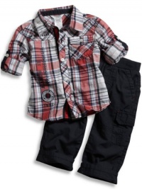 GUESS Kids Boys Roll-Up Sleeve Shirt & Pants Set (12, PLAID (12M) GUESS Kids Boys Roll-Up Sleeve Shirt & Pants Set (12, PLAID (12M)