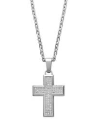 A true expression of faith. This symbolic men's style adds a little shine with the addition of round-cut diamonds (1/3 ct. t.w.) and a trendy, stainless steel setting. Approximate length: 22 inches. Approximate drop: 1-1/4 inches. A true expression of faith. This symbolic men's style adds a little shine with the addition of round-cut diamonds (1/3 ct. t.w.) and a trendy, stainless steel setting. Approximate length: 22 inches. Approximate drop: 1-1/4 inches.